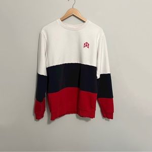 BMFIT RAWGEAR Striped Crewneck Sweatshirt Men's Size Large Red White Navy